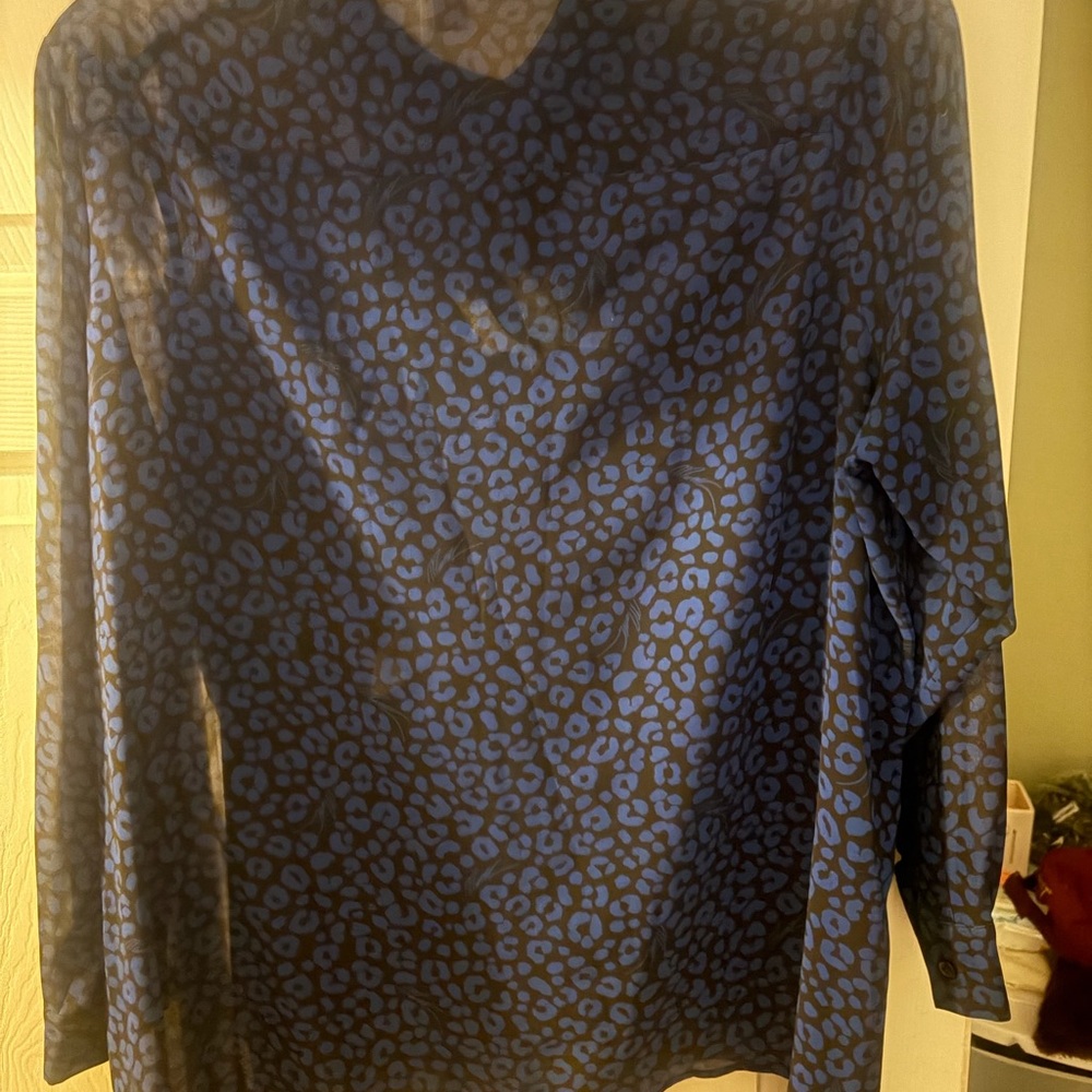 Michael Kors Black and Blue Animal Print Blouse - Picture 3 of 5